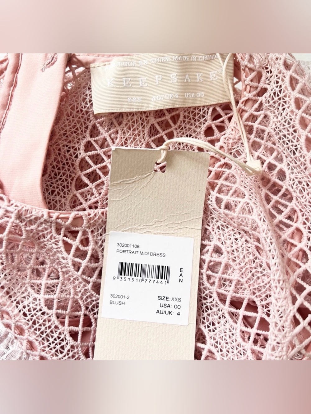 KEEPSAKE Portrait Lace Midi Lace Party Dress Blush Pink Romantic Size XXS NEW - Picture 6 of 8